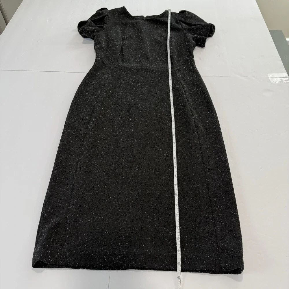 Calvin Klein Black Glitter Tulip Sleeve Stretch Sheath‎ Dress Wedding Cocktail 6